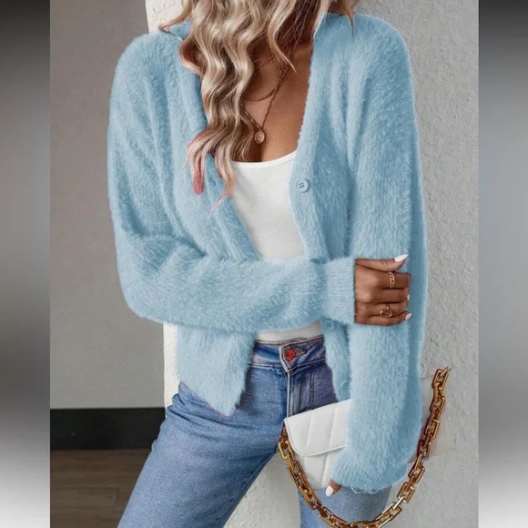 Women's Fuzzy Watermelon Pink Cardigan Sweater